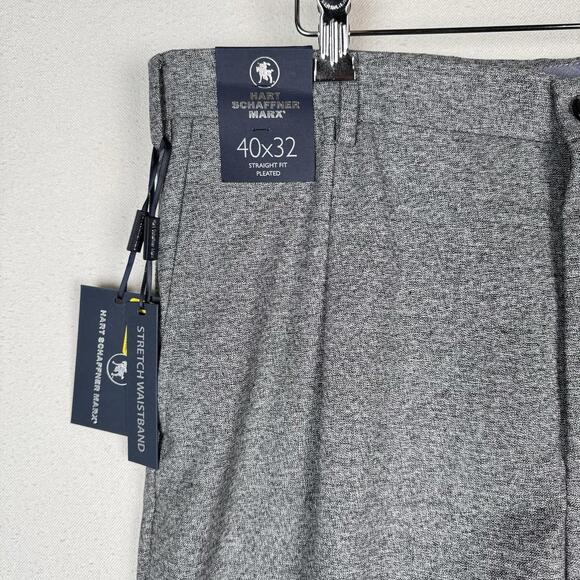 NWT Hart Schaffner Marx Mens 40x32 Gray Heathered Pleated Stretch Straight Pants - Picture 4 of 9